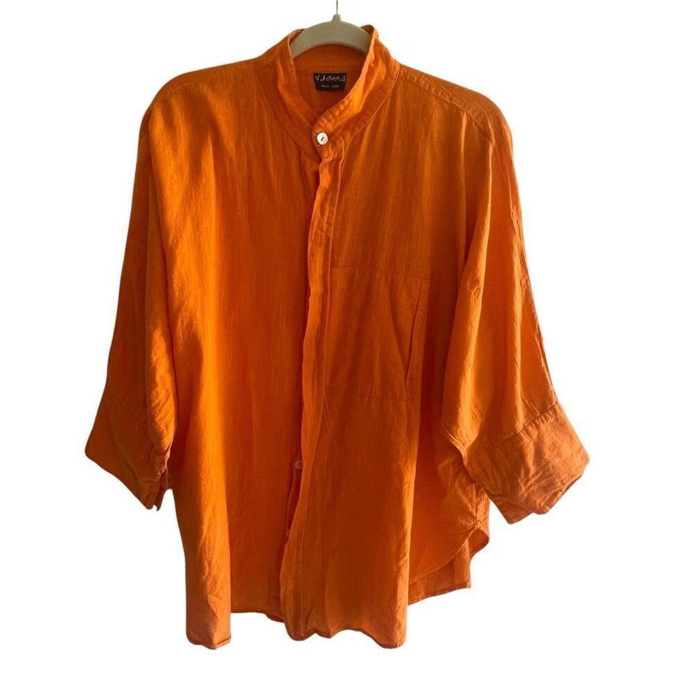 Dilemma New York Orange Organic Cotton Button Up Tunic Top Women’s Size Large